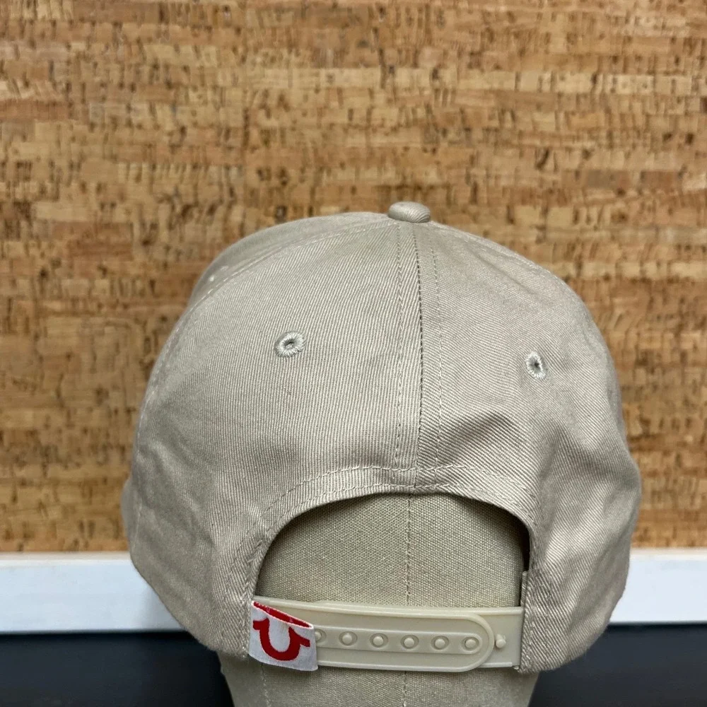 True Religion Men Tan Khaki Buddha Logo Snapback Baseball Hat Monogram Horseshoe